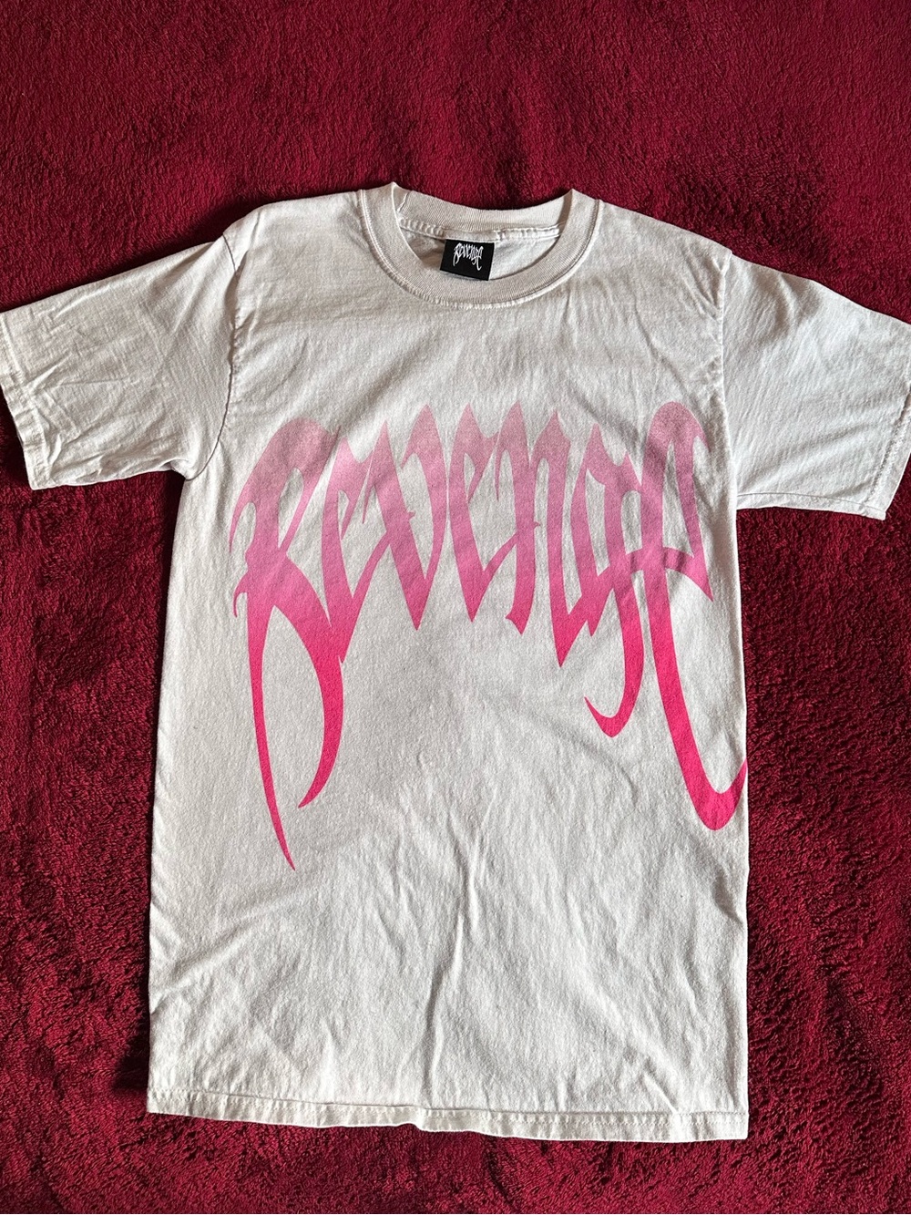 Revenge Clothing Valentines White Tee with Pink Gradient Arch Logo